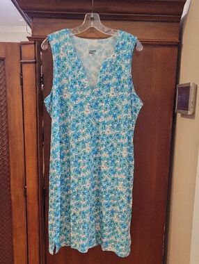 Land’s End | Casual 100% Cotton V-neck Floral Print Midi Dress with Pockets - XL